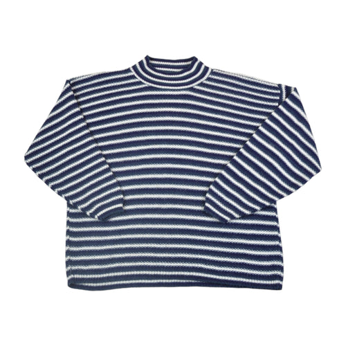 Vintage Knitted High Neck Jumper Retro Stripe Pattern Blue/White Ladies Large