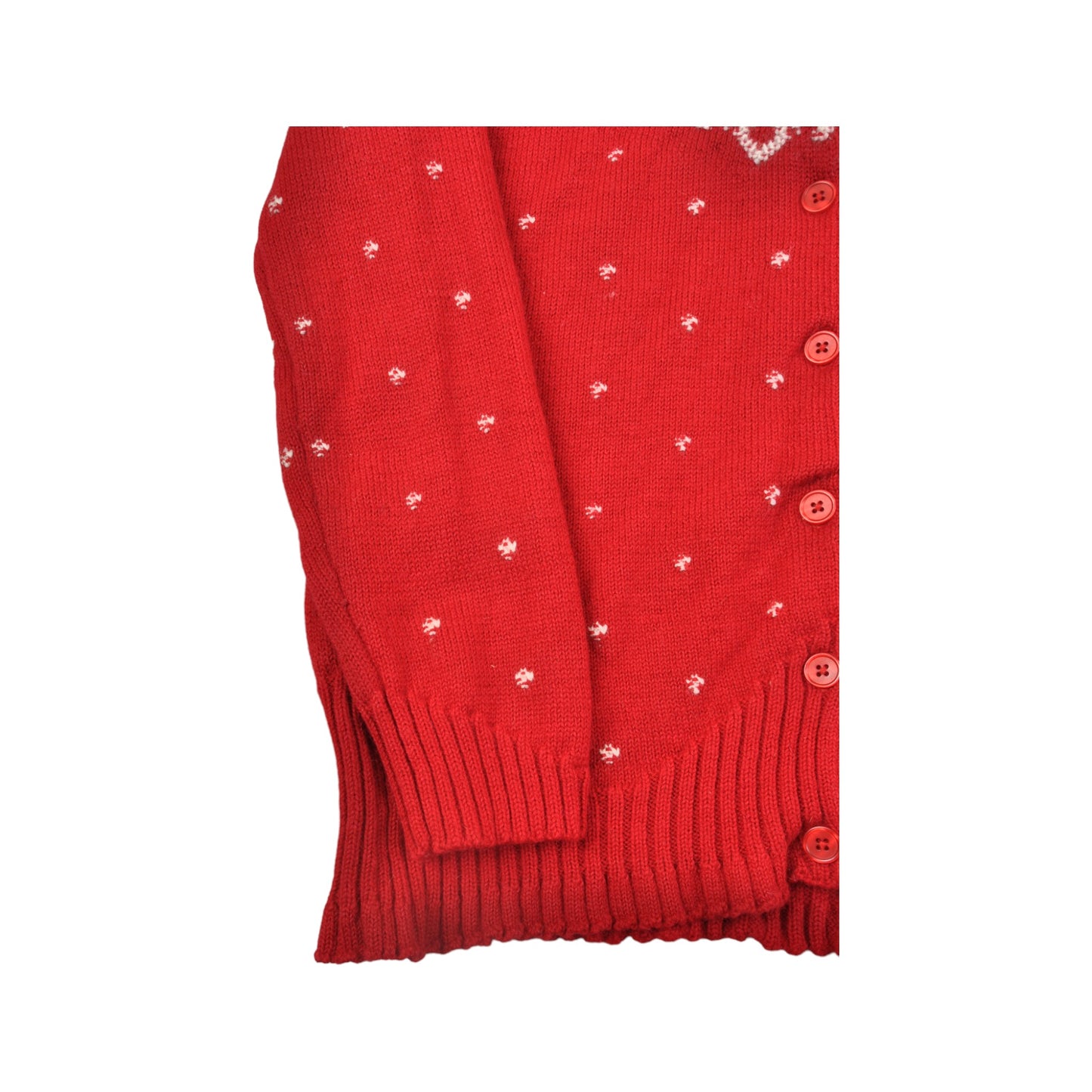 Vintage Knitted Cardigan Icelandic Retro Pattern Red Ladies Medium