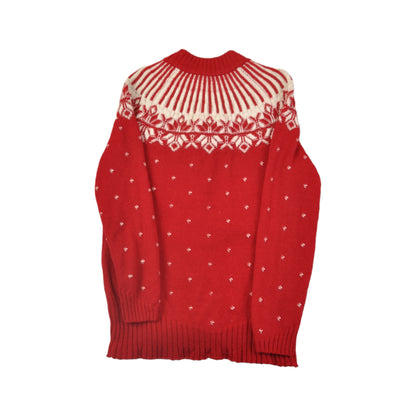 Vintage Knitted Cardigan Icelandic Retro Pattern Red Ladies Medium