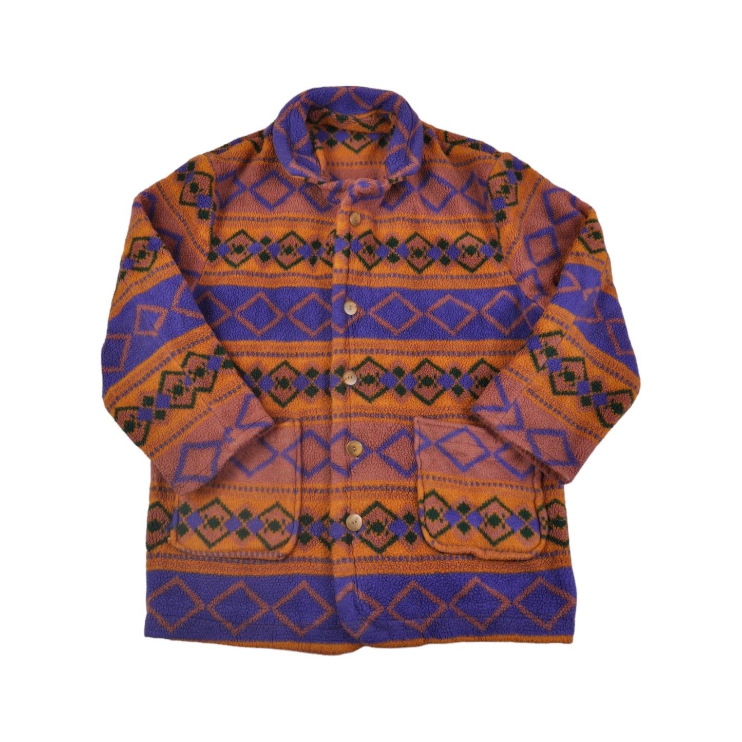 Vintage Fleece Jacket Retro Pattern Orange/Blue Ladies XL