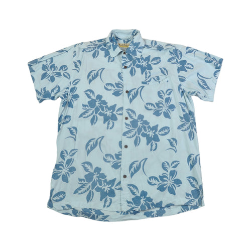 Vintage Retro Patterned Surf Shirt Short Sleeved Blue Small