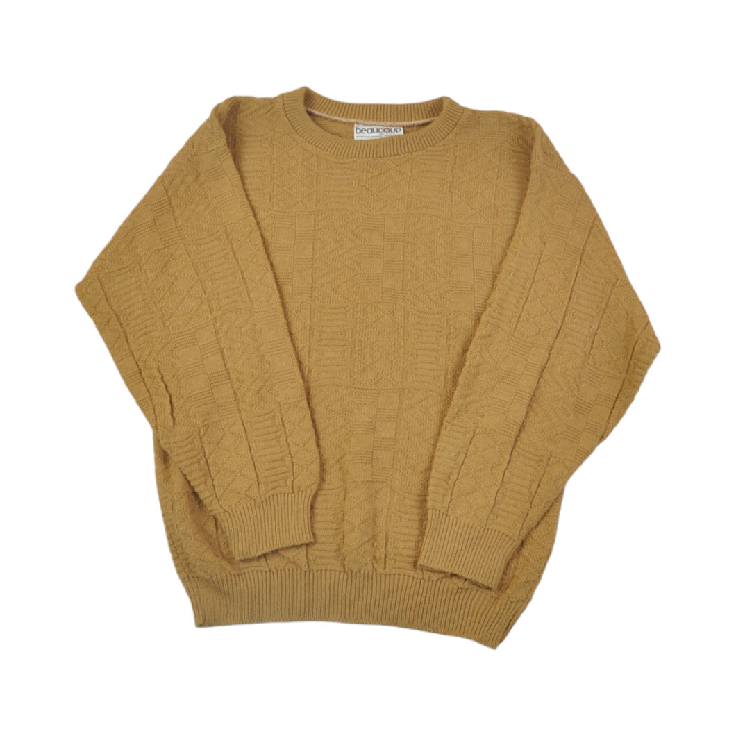 Vintage Knitted Jumper Retro Pattern Tan Small