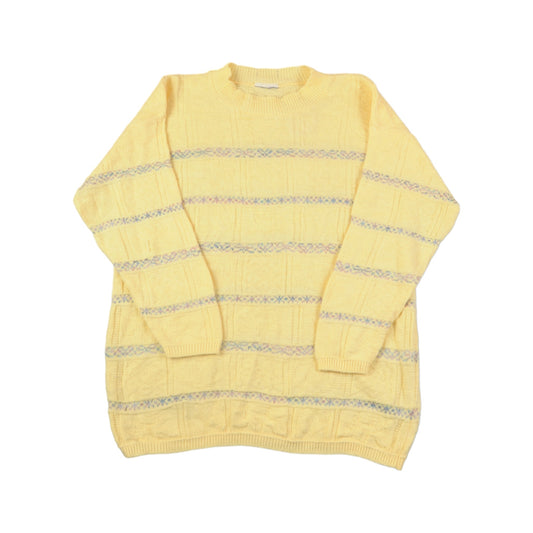 Vintage Knitted Jumper Retro Pattern Yellow Ladies XL