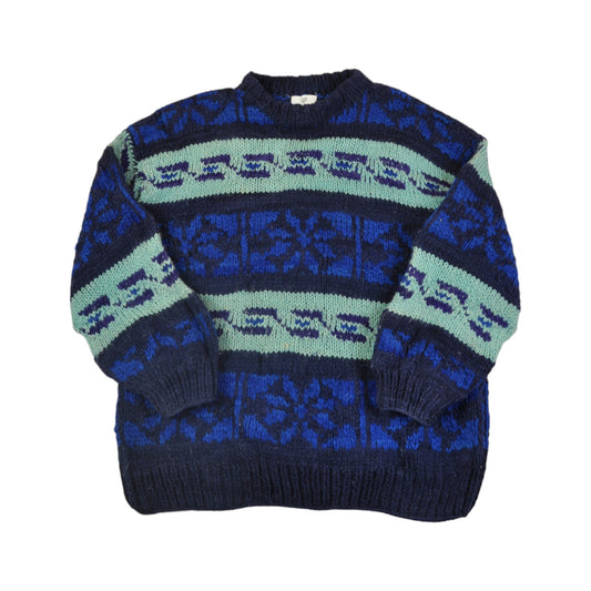 Vintage Knitwear Sweater Scandi Pattern Blue/Green Ladies XL