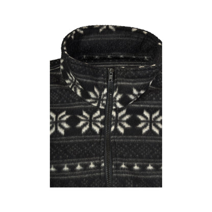 Vintage Fleece Jacket Retro Snowflake Pattern Black Ladies Large