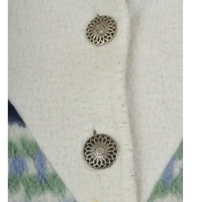 Vintage Fleece 1/4 Button Retro Pattern White Ladies Medium