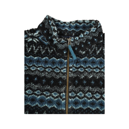 Vintage Fleece Jacket Retro Pattern Blue/Black Ladies Large