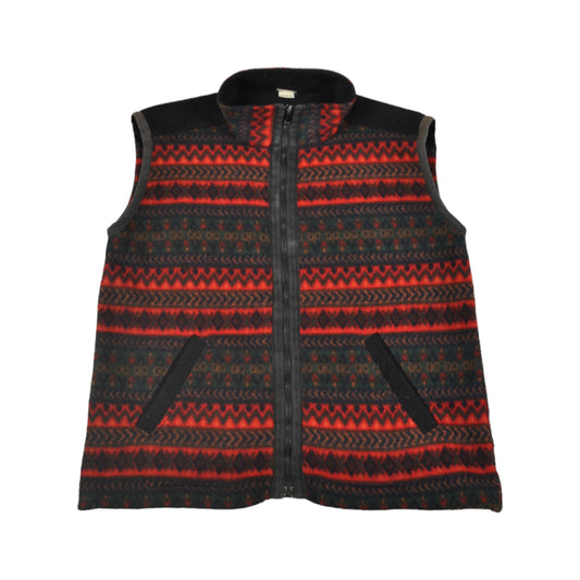 Vintage Fleece Vest Jacket Retro Pattern Red Ladies Medium
