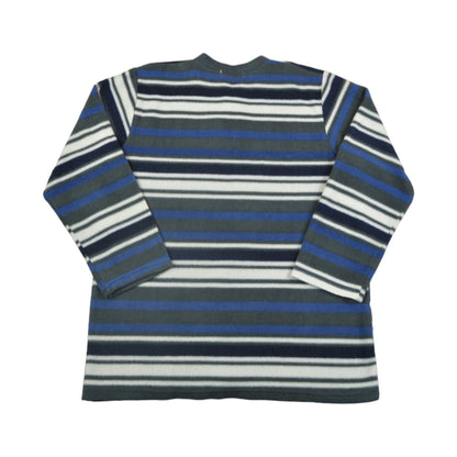 Vintage Fleece Button Up Sweater Retro Striped Pattern Blue/Grey Ladies XL