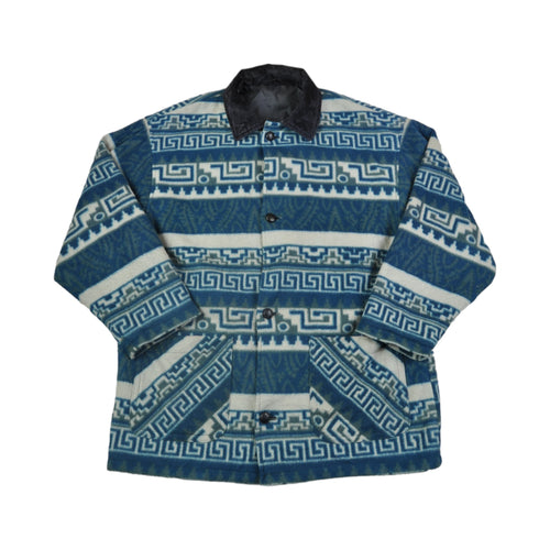 Vintage Fleece Jacket Retro Pattern Blue XL