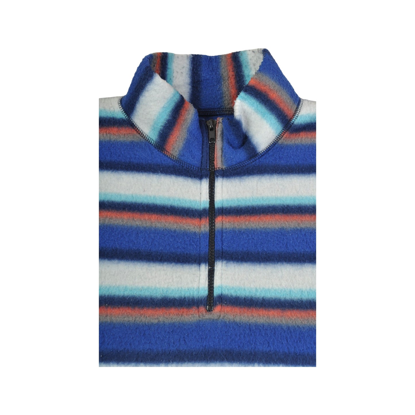 Vintage Fleece 1/4 Zip Retro Striped Pattern Blue Large
