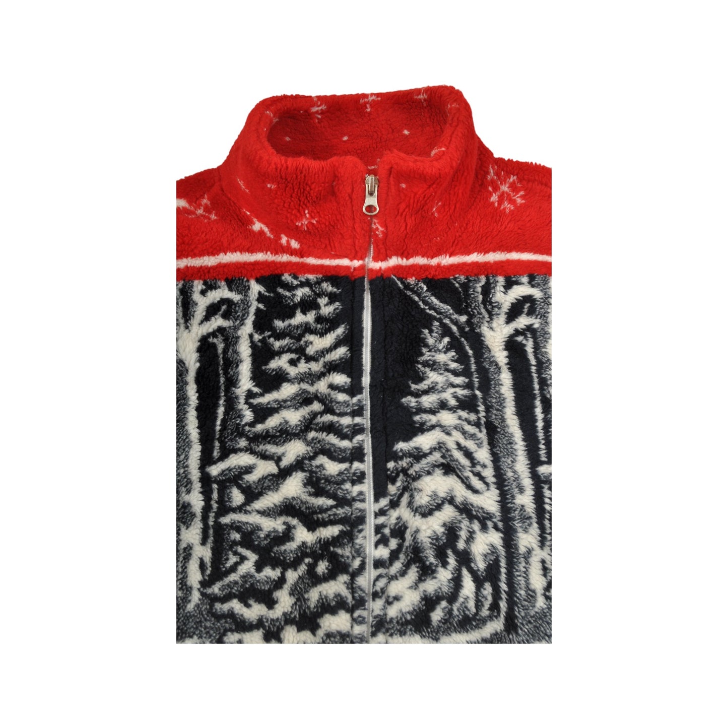 Vintage Fleece Jacket Winter Pattern Red/Black Large