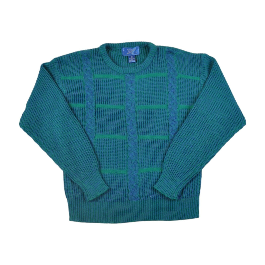 Vintage Knitted Jumper Retro Pattern Green Ladies Medium