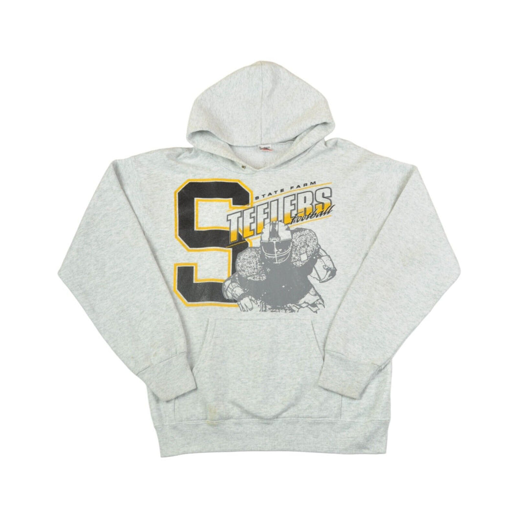 Vintage State Farm Steelers Football Hoodie Sweatshirt Grey Medium