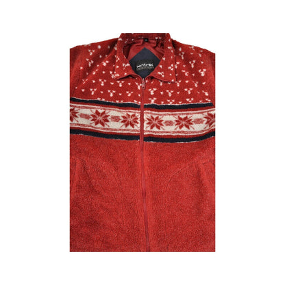 Vintage Fleece Jacket Retro Snowflake Print Red Ladies Large