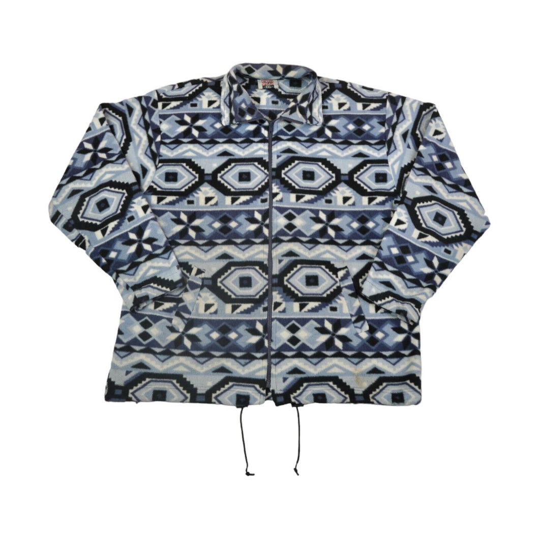 Vintage Fleece Jacket Retro Print Blue Ladies XXL