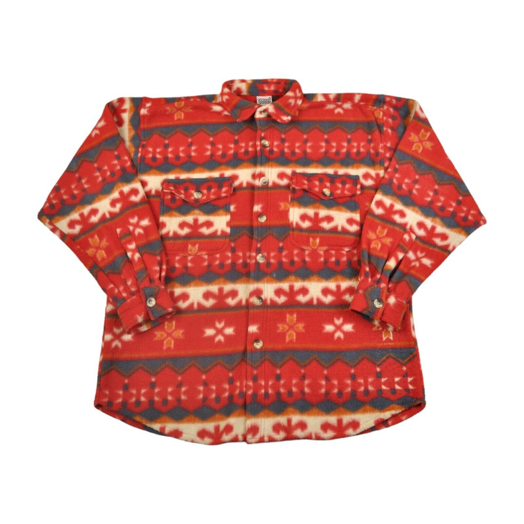 Vintage Fleece Shirt Retro Aztec Pattern Red Large