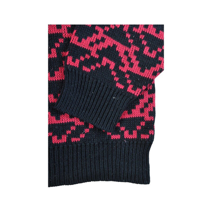 Vintage Knitted Jumper Retro Pattern Pink/Blue Ladies Medium