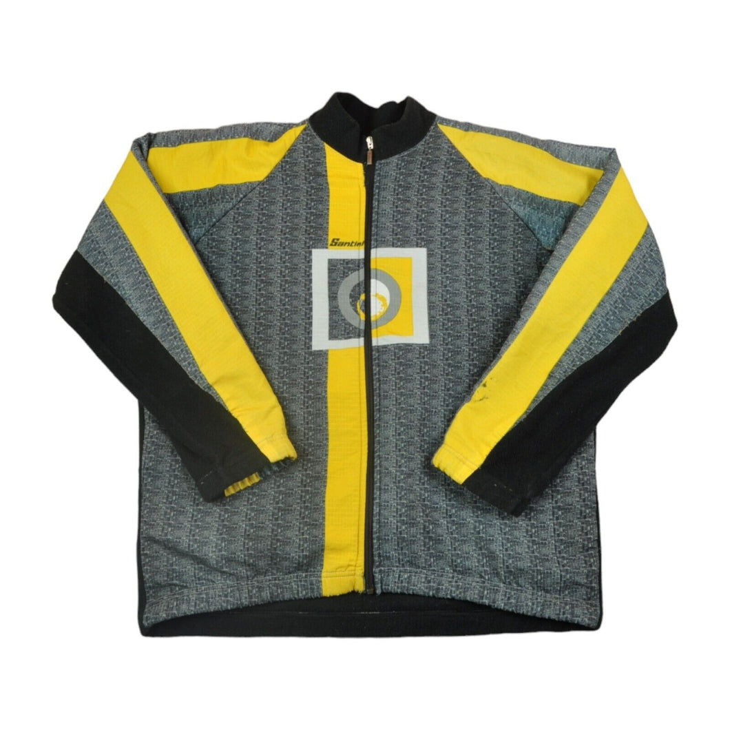 Vintage Fleece Jacket Retro Block Colour Pattern Yellow/Grey XXL