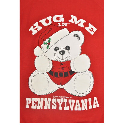 Vintage Christmas Sweatshirt Hug Me in Pennsylvania Red Ladies XL