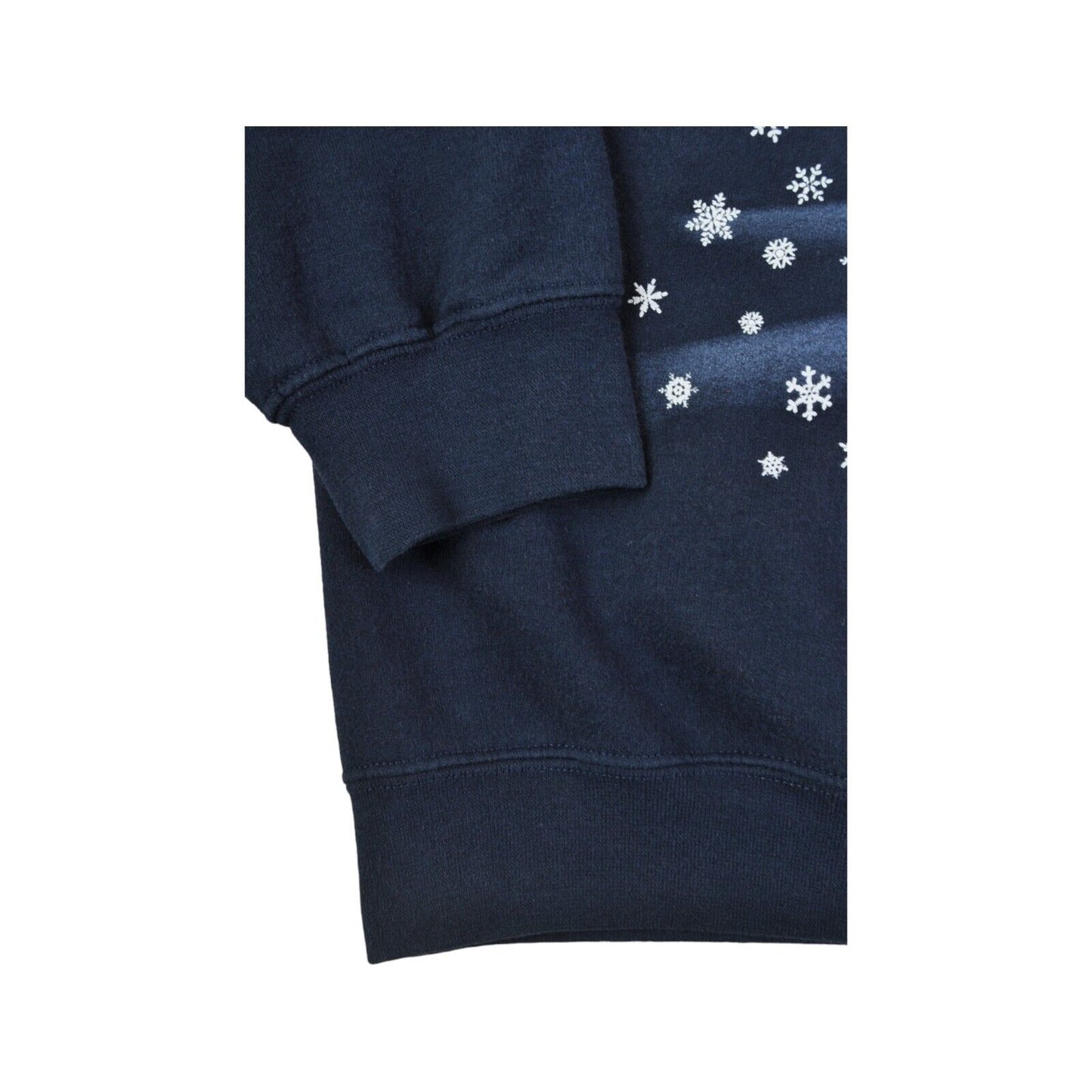 Vintage Christmas Sweatshirt Snowing Bird Print Navy Ladies Large
