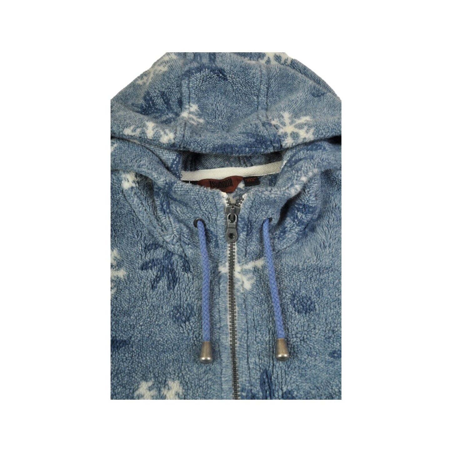 Vintage Fleece Hooded Jacket Retro Snowflake Pattern Blue Ladies Large
